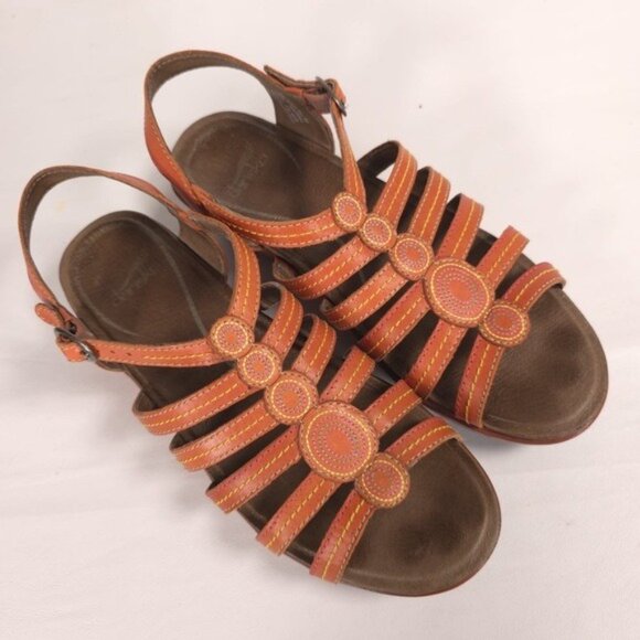 Dansko LEATHER Sandals Women Strappy Drea Tangerine Slingback Wedge EU 40 US 9.5 - Picture 8 of 13